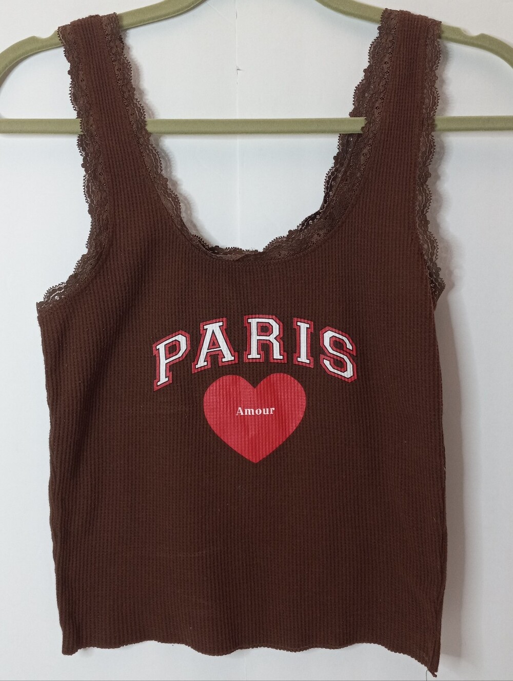 Paris Heart Amour Y2K Ribbed Lace Trim Tank Top